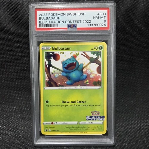 2022 Pokemon BULBASAUR SWSH303 Black Star Promo Illustration Contest NM/MT PSA 8