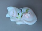LimitedEditionFenton HandpaintedLotusMist BurmeseSatinGlassSleeping Cat Figurine