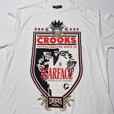 Crooks Castles Scarface Shirt Large White Shield Graphic The World Is Yours NWOT