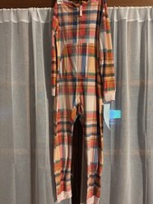 Cat  Jack Girls Multicolor Plaid Fleece Hooded One Piece Pajama M 8 Zip