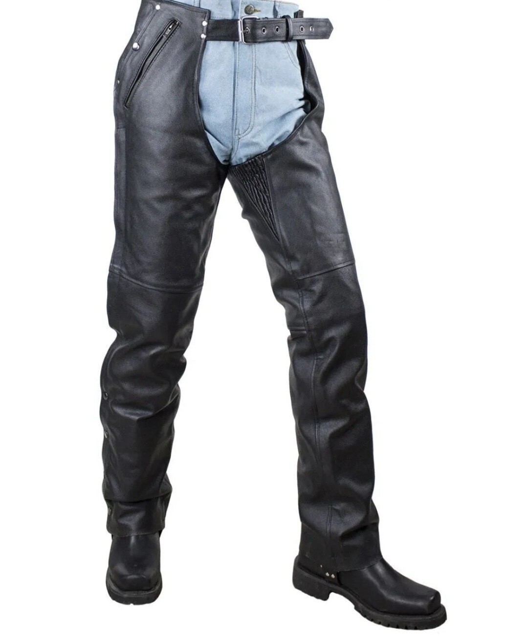 RIDERS STONE AUTHENTIC BLACK LEATHER CHAPS 4XL - image 1