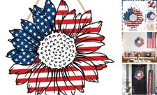 4th of July Decorations Patriotic Wooden Door Sign 13in American Flag