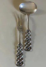 VINTAGE DAVID ANDERSEN RINGEBU 830 SILVER CONDIMENT SPOON & PICKLE FORK NORWAY