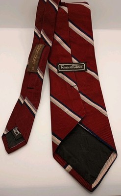 Vtg.Robert Talbott Hand Made Silk REPP Stripe Old Lancing Tie Burgundy Blue Tan