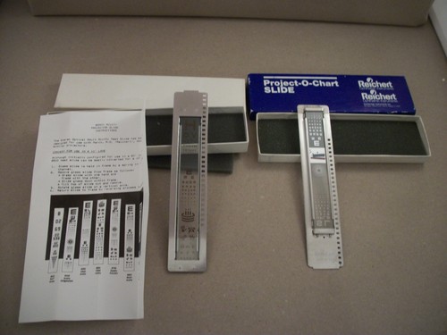 2 Optician's Projector-O-Chart Slide Eye Exam Accessories Reichert & Stereo Opti