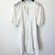 Kyla Seo Elsa White Embroidered Tiered Cotton Gauze Boho Midi Dress-Xlarge 