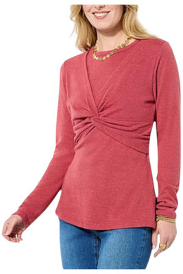 DG2 by Diane Gilman Women's Knit Twist Front Long-Slv Top Vintage Rose