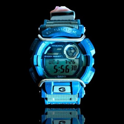 Casio G-Shock Digital Teal Blue Watch with Metal Bull Bars Face Protector