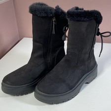 Women's F&F Black Suede Faux Fur Ankle Boots UK Size 4