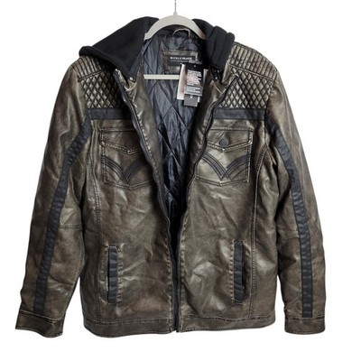Buckle Black Men s Motorcycle Jacket Coated Faux Leather Brown Size L NWT