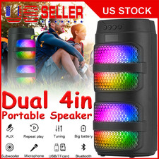 3000W Portable Dual 4" Party Bluetooth Speaker Heavy Bass TWS Sound LED Lights