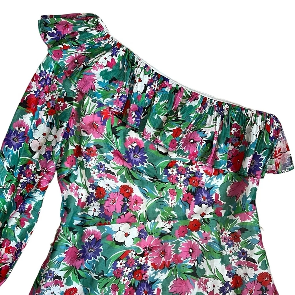 Mini Vestido Floral La Maison Talulah Para Mujer Talla M Manga Única Volantes Rosa Verde Foto 3 de 4