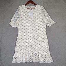 American Eagle Outfitters Dress Women XL Cream Polka Dot Smocked Puff Sleeve NWT