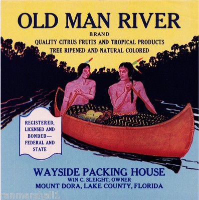 Merchandise Memorabilia Sarasota Florida Phillippe River Orange Citrus Fruit Crate Label Art Print Labels