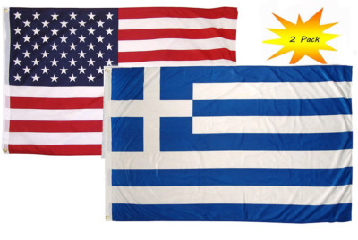 3x5 3'x5' Wholesale Combo USA American & Greece Greek 2 Flags Banner Grommets