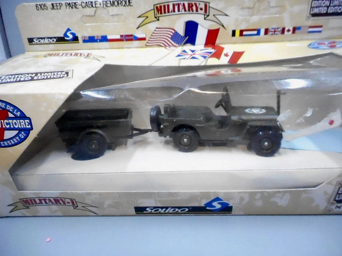 Solido 1/43 Jeep Willys Avec Pare-câble Et Remorque – Édition Limitée WW2