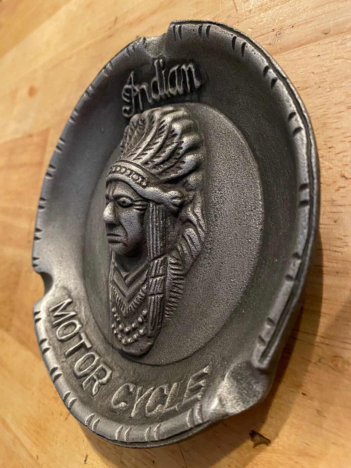 Indian Motorcycles Ashtray Metal Patina Cigar Harley Davidson Collector