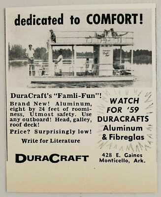 #ad #ad 1958 Print Ad DuraCraft Famli Fun Aluminum Pontoon Boats MonticelloArkansas $9.88