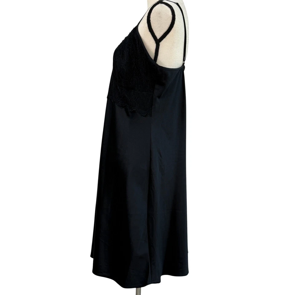 Negro Satén y Encaje Slip Nighty Talla XL Foto 4 de 4