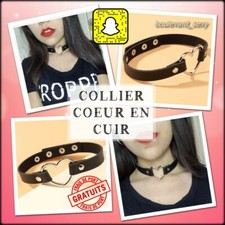 👅 COLLIER SEXY EN CUIR NOIR 👅 CŒUR MÉTAL ARGENTÉ 👅 TOUR/RAS DE COU BDSM LEGS