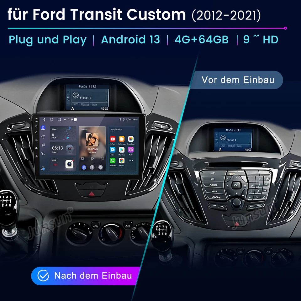 4+64GB 8-Kern Autoradio Carplay GPS NAVI DAB+ Für Ford Transit Custom 2012-2021 - Bild 4 von 4