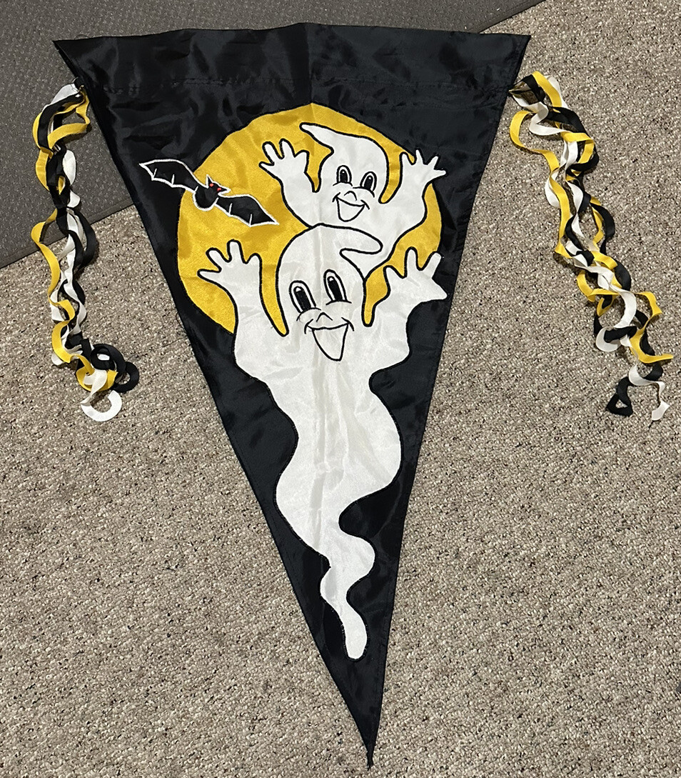 Vintage Halloween Triangular Yard Flag Ghosts Full Moon With Streamers ...