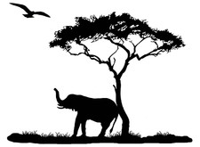 Elephant Scratching on Tree 2 pcs 3.75 Inch Black Fused Glass Decals