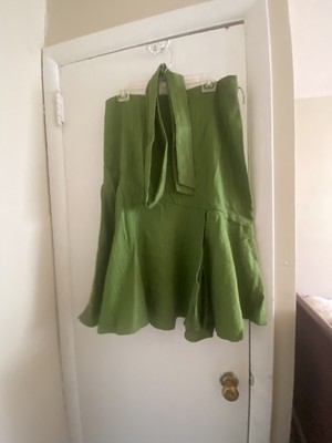 NY&C Womens Flounce Hem Midi Cotton Blend Green Pinstripe Skirt size 12