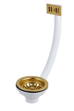 90mm Polished Gold Kitchen Sink Basket Strainer Waste With Rectangular Overflow