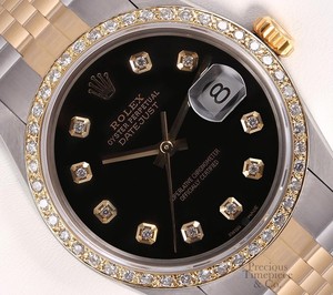 Rolex Datejust 36mm Watch Two Tone Steel 18k Diamond Bezel-Black Diamond Dial | eBay