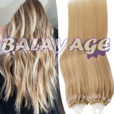 200PCS THICK 100 Remy Human Hair Extensions Micro Loop Tips Ring Bead Balayage