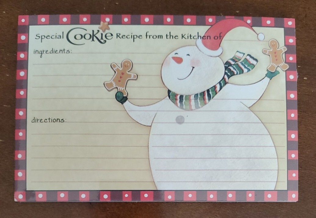 Grassland Road Holiday Recipe cards, cute snowman with gingerbread