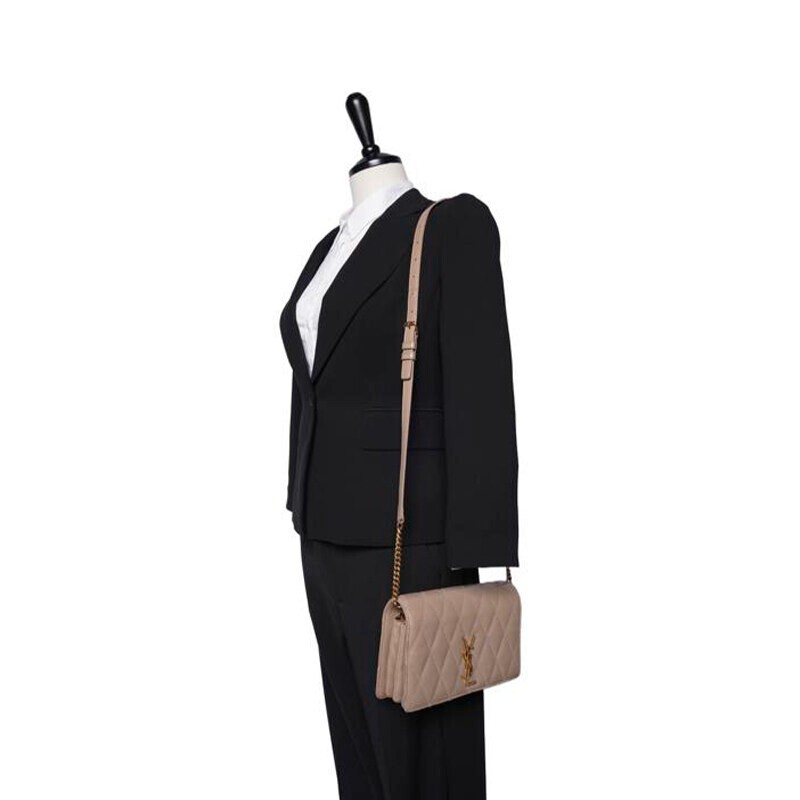 Borsa a croce Saint Laurent marrone Becky catena oro