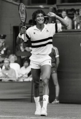 Yannick Noah of France reacts during a match on Centre Court duri - Old Photo