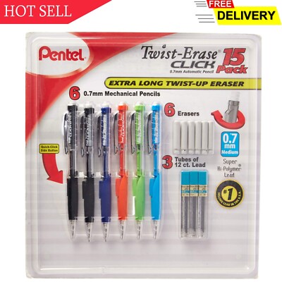 Pentel Twist-Erase Click Mechanical Pencil Set - 6 Mechanical Pencils, 6 Extr...