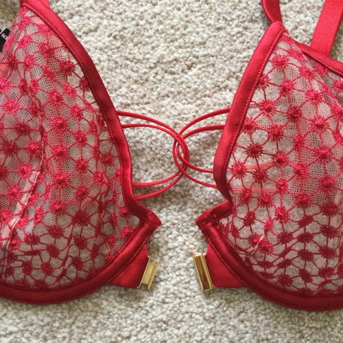 RRP £59 Victorias Secret Size 32DD Starburst Unlined Demi Bra Red Sexy - Picture 10 of 12