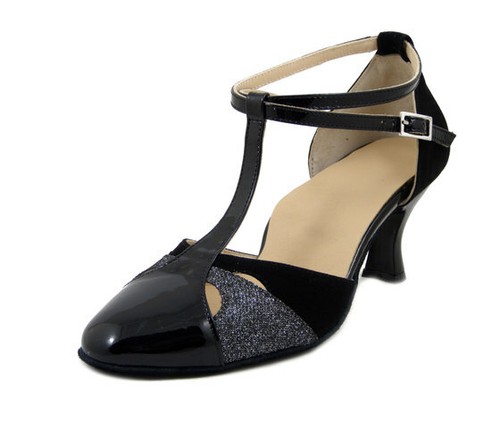 Scarpe da Ballo Donna Pelle Lucida Camoscio Nero Tacco Medio 7 cm Made in  Italy | eBay