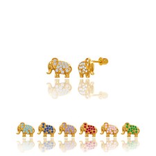 14kt Solid Gold Kids Elephant Screwback Stud Earrings
