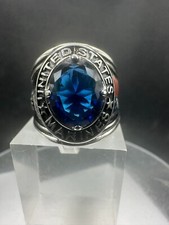 Anello uomo marines zaffiro militare usa blu acciaio inox zirconi ovale argento 130