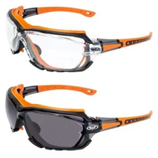 Octane Motorcycle Riding Safety Glasses Orange Gasket 1 Clear and 1 Smoke Lens