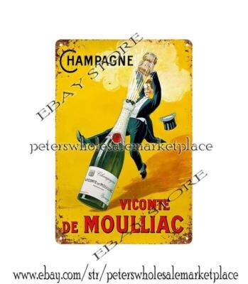 wall decor 1930s Champagne Vicomte de Moulliac alcoholic drink metal tin sign