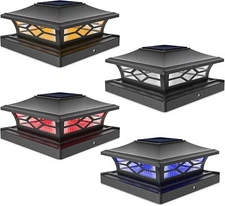 VOLISUN Solar Fence Post Cap Light Outdoor Waterproof RGB Color 4 pack, Black 