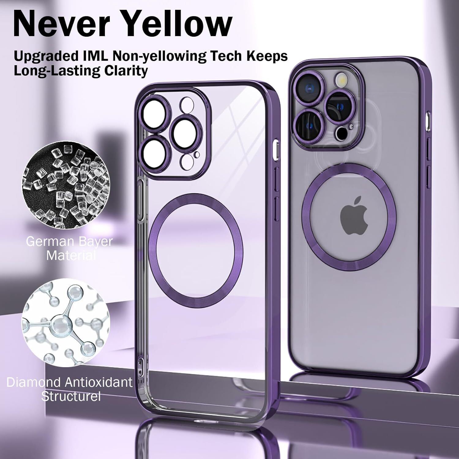 Magnetic Clear for iPhone 15 Pro Case Compatible with Full Camera Lens