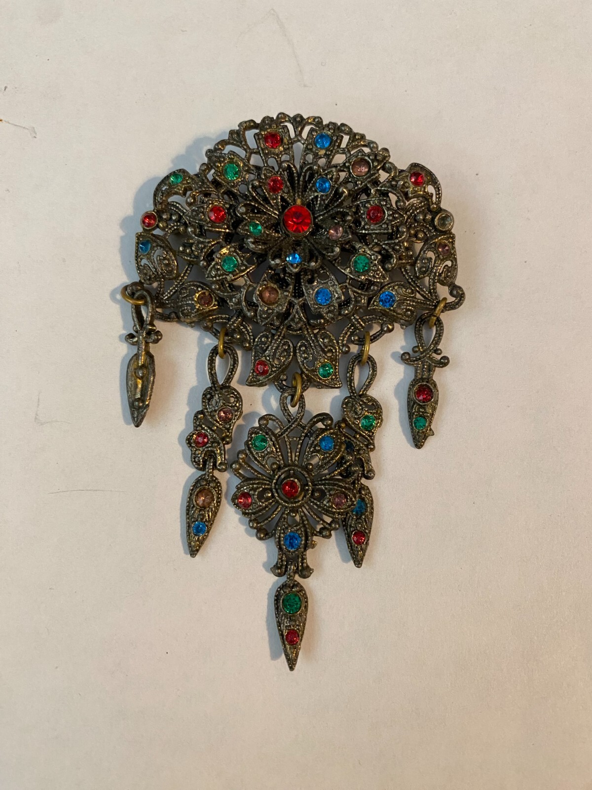 ANTIQUE Czech 1940's MULTI COLOR RHINESTONE Gun META… - Gem