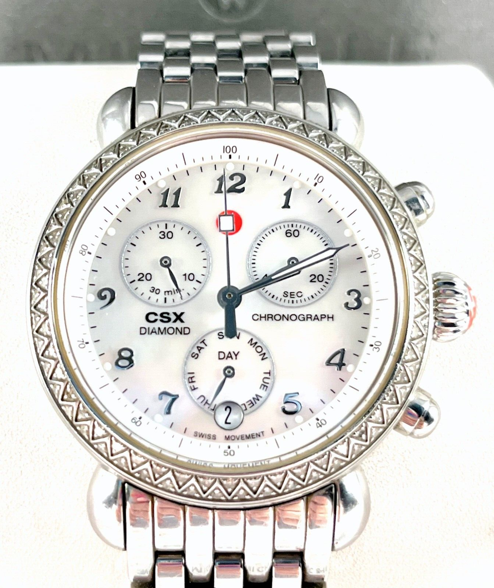 MICHELE DECO CSX DOUBLE DIAMOND CHRONO WATCH & THREE BANDS!!! Michele CSX-36 Chronograph Mother-of-Pearl Dial Diamonds  main image 3