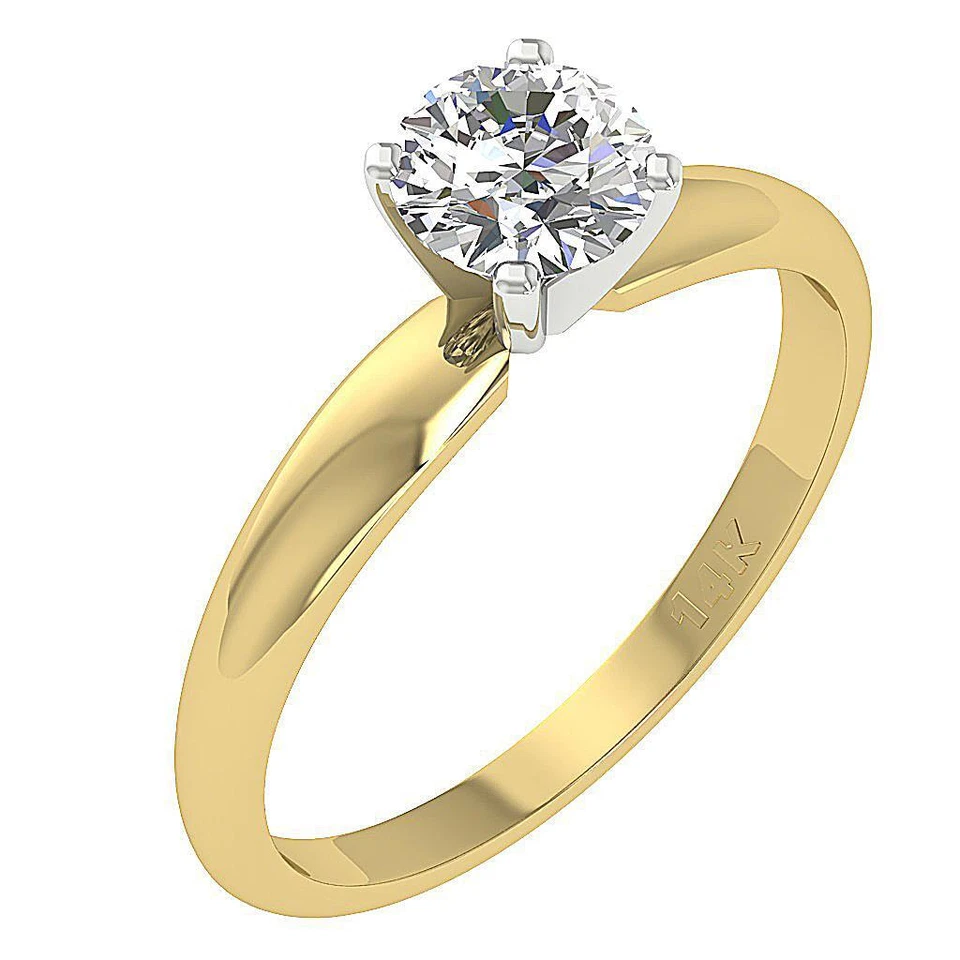 Anillo de compromiso solitario de diamantes redondos de oro macizo de 14 K con certificación GIA I1 J 0,70 quilates Foto 2 de 4