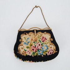 Vintage Petit Point Tapestry Evening Bag with Chain Strap
