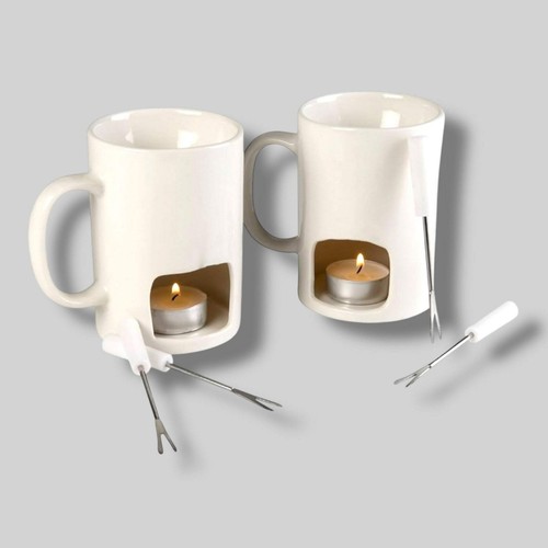 Evelots Fondue Mug Set 2-Pack Ceramic with Forks | Gently Used - Picture 2 of 2