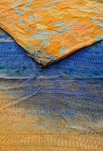 Tissu Sari Vintage Soie Bleu - 4.6 Mètres, 44" Large, Loisirs Créatifs