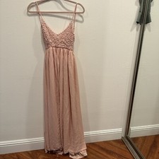 Fashion Nova Womens Pink Maxi Dress Open Back Distressed Bottom Sz XL V Neck B6